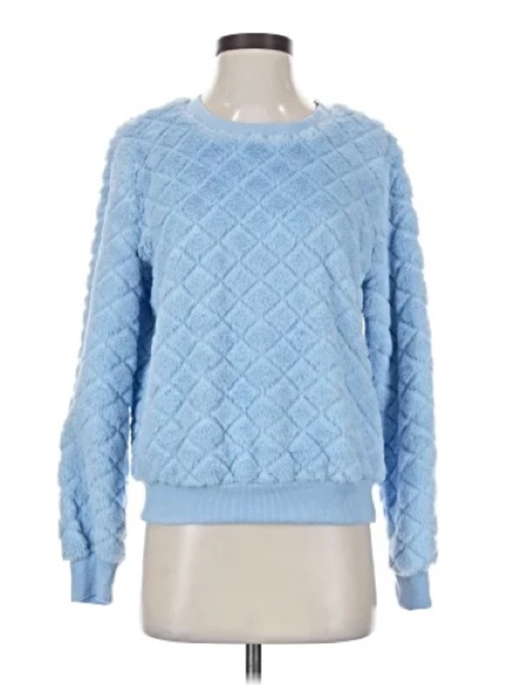 Crave FAME Cozy Diamond-Textured Crewneck Sweater - Light Blue